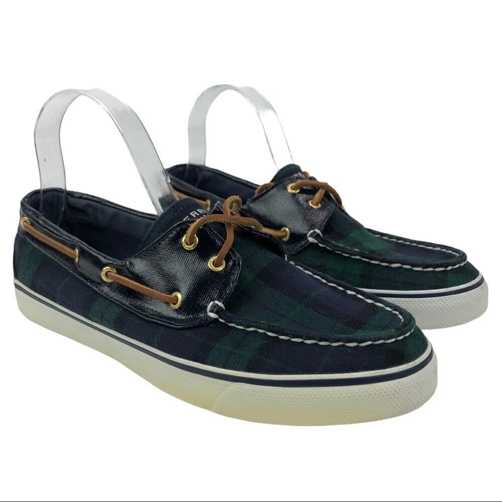Sperry Top Sider Blue Green Tartan Plaid Boat Shoe Women's size 10